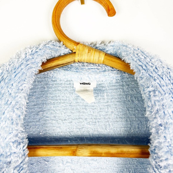 WaWa fuzzy blue knit full length cardigan size Medium - Picture 2 of 6